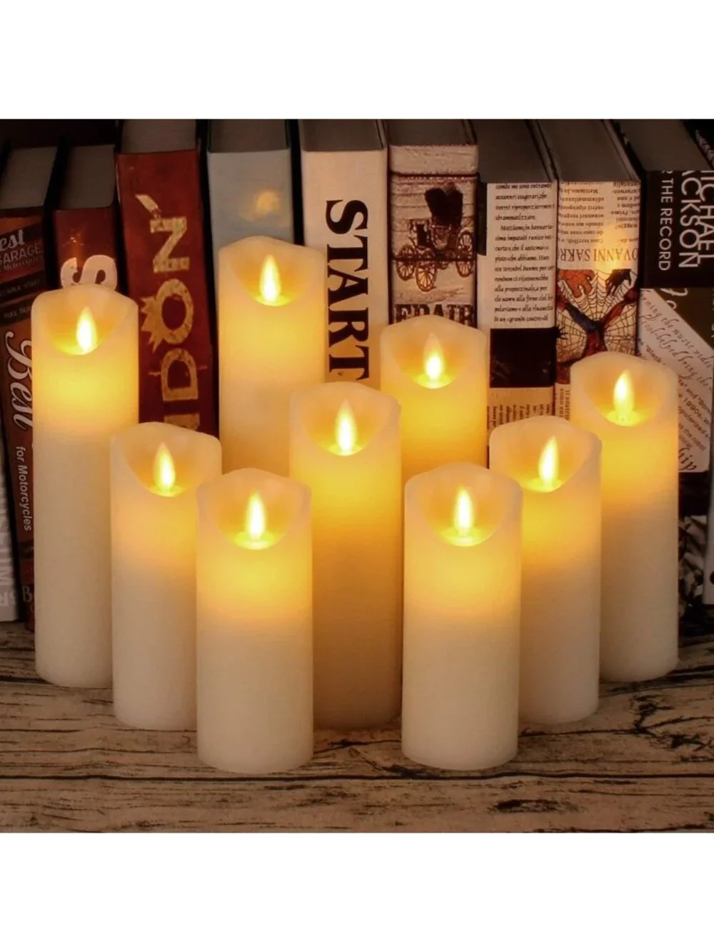 Set of 9 Ivory Flameless Candles - Dripless Real Wax, LED Flames, Remote & Timer